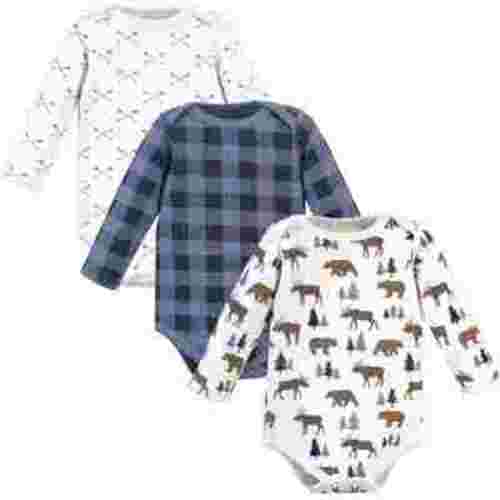 Hudson Baby Cotton Long-Sleeve Bodysuits, 3- Pack, Newborn- 24 Months