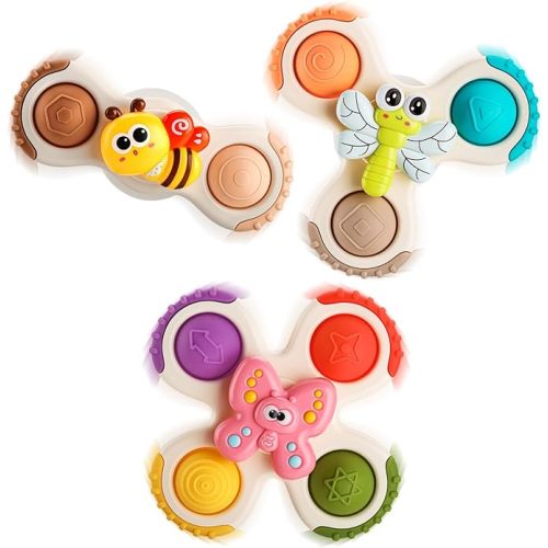 ALASOU 3PCS Pop Suction Cup Spinner Toys for 1 Year Old Boy Girl|Novelty Spinning Tops Toddler Toys Age 1-2|Sensory Baby Bath Toy for Toddlers 1-3|12 18 Months Boy Birthday Gift for Infant