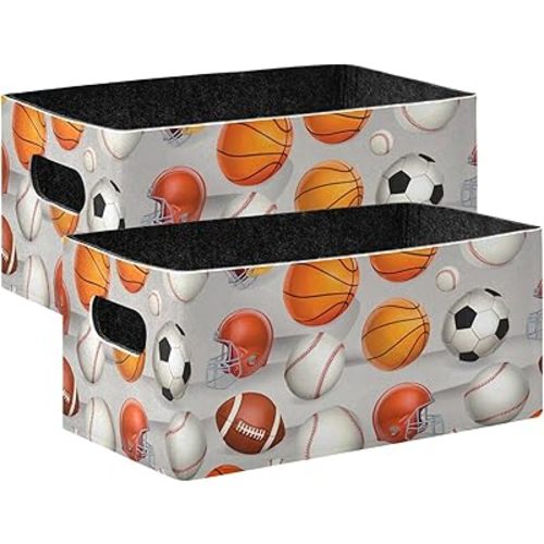 xigua Sports Balls Storage Bins Set of 2,Collapsible Storage Cube Home Decor Storage Baskets Organizer for Toys Books Shelves Closet Laundry Nursery