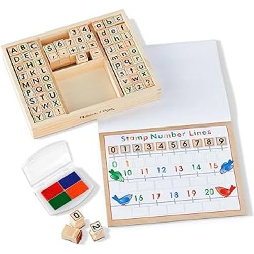 Amazon.com: Melissa & Doug Deluxe Letters and Numbers Wooden Stamp Set ABCs 123s With Activity Book, 4-Color Stamp Pad ABC Stamps, Kids Arts & Crafts, Letter Stamps, For Kids Ages 4+ - FSC-Certified : Toys & Games