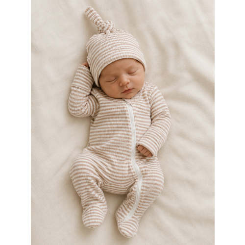 Tan Stripe / Ribbed 2-Way Zip Footie (White Zipper) – SpearmintLOVE