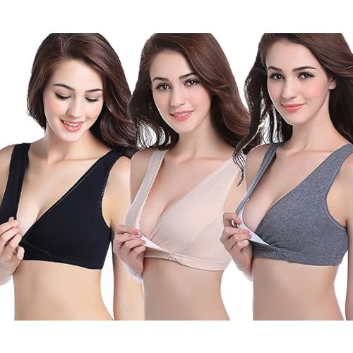 CAKYE 3 Pack Maternity Nursing Sleep Bra Breastfeeding Cotton Bralette