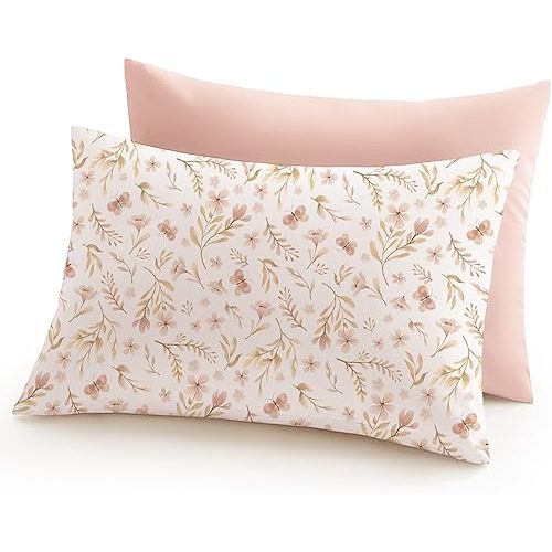 Konssy Toddler Pillowcase 2 Pack, Soft Stretchy Toddler Pillow Case for 13x18 Pillow, Cozy Travel Kids Baby Pillowcases with Envelope Closure (Pink Spring,Pink)
