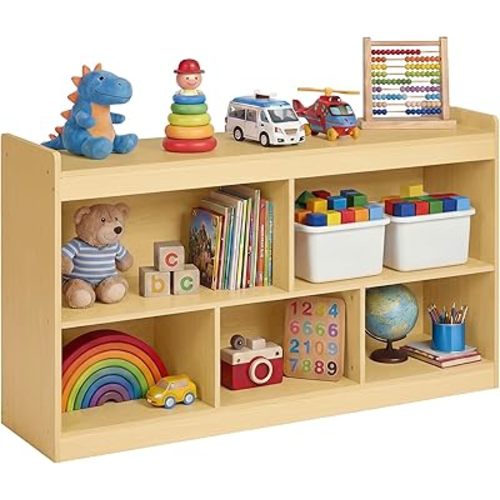 SONGMICS Kids' Toy Storage Shelf, Montessori Shelf for Toys with 5 Open Compartments, Storage Unit for Children's Room Playroom Living Room, 11.8 x 44.2 x 25.6 Inches, Beech Beige UGKR052YZ01