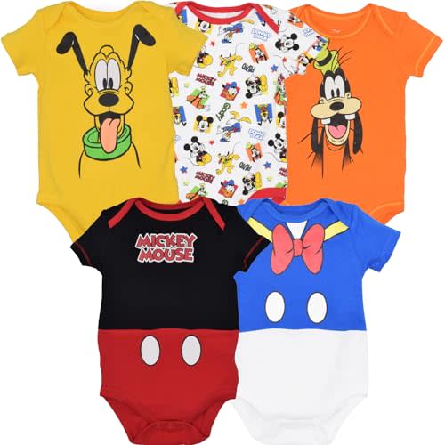 Disney Mickey Mouse Lion King Winnie the Pooh Pixar Toy Story Finding Nemo Baby 5 Pack Bodysuits Newborn to Infant