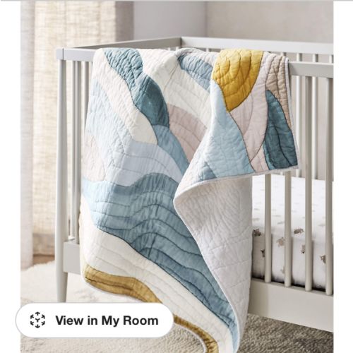 Cloud Embroidered Hand-Quilted Organic Cotton Baby Crib Quilt