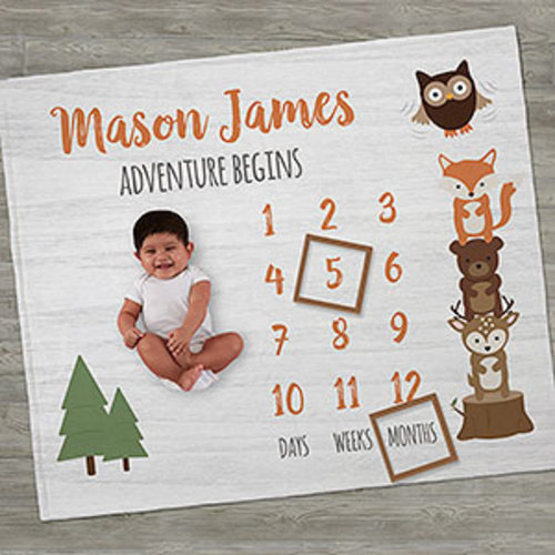 Woodland Personalized Baby Milestone Fleece Blanket