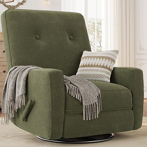 Recliner Chairs, Swivel Rocker Recline, Glider Recliner Nursery Chair, Recliner Chair for Adults, 360°Swivel Glider Rocking Chair for Living Room, Bedroom, Office, RV, Small Spaces, Corduroy, Green