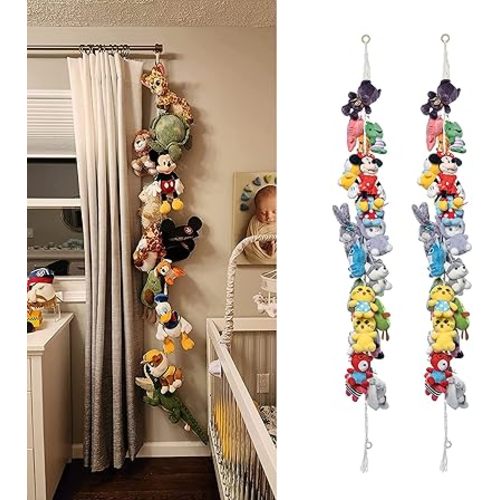 80" Cotton Hanging Storage Chain For Stuffed Animals Storage with 20 Metal Clips Stuffed Animal Display Holder Chain for Wall or Corner Nursery Play Room