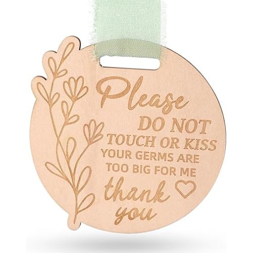 Please Do Not Touch or Kiss Baby Sign, Wooden Round Baby Stroller Tag with Ribbon Please Don’t Touch Sign No Touching Kissing Signs for Newborn (Wood Color)