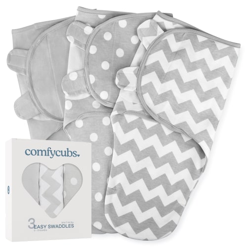 Easy Swaddle Blankets by Comfy Cubs - Grey, Pack of 3