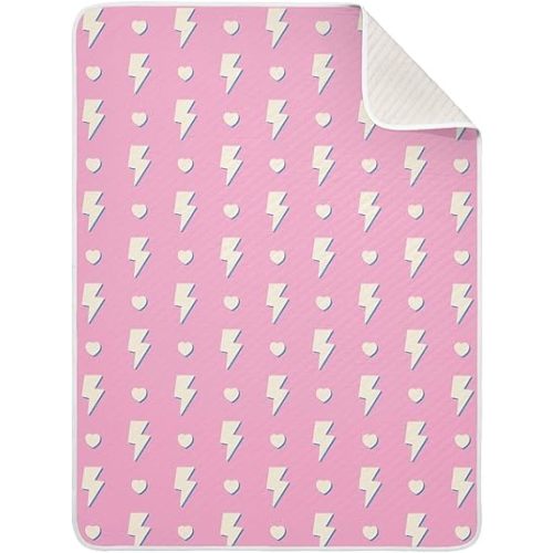 Hearts Lightning Bolt Pink Baby Swaddle Blanket for Boys and Girls, Muslin Baby Receiving Swaddle Blanket, Soft Cotton Nursery Swaddling Blankets for Newborn Toddler Infant