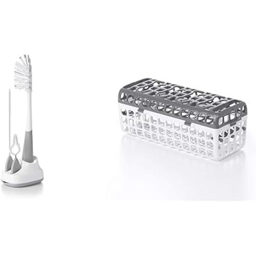 OXO Tot Water Bottle and Straw Cup Cleaning Set Brush Set - Gray & OXO Tot Dishwasher Basket, Gray