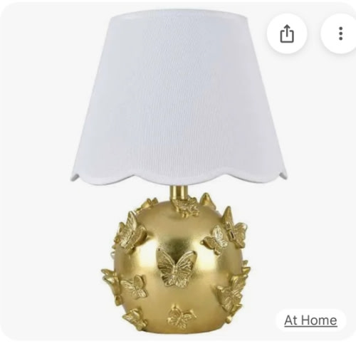 Gold Ceramic Butterfly Small Lamp with Scallop Lamp Shade, 17"