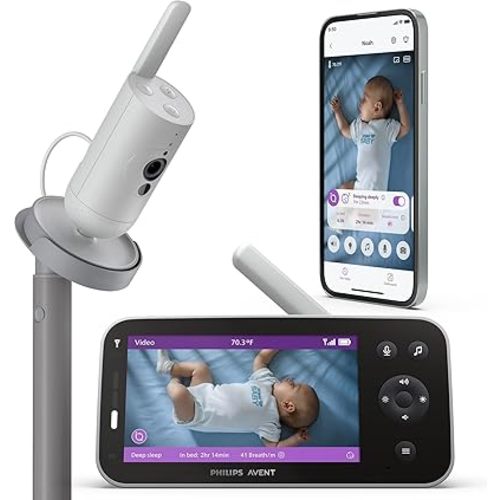 Philips Avent Premium Connected Baby Monitor, with 1080p Camera and App, SenseIQ Sleep and Breathing Rate Tracking, Cry Detection and Translation, Day and Night View, Two-way True Talk Back, SCD973/37