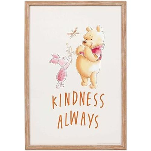 Open Road Brands Disney Winnie The Pooh Kindness Always Framed Wood Wall Decor - Large Winnie The Pooh Wall Art for Kids' Bedroom, Nursery or Home Decor