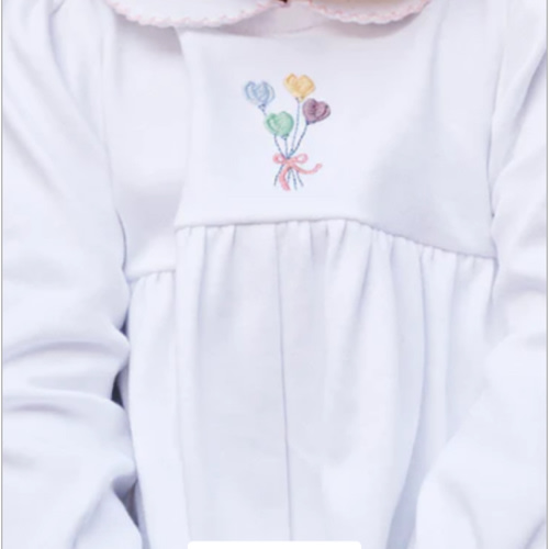 Long Sleeve Britt Romper - Worth Avenue White with Palm Beach Pink & Balloon Embroidery