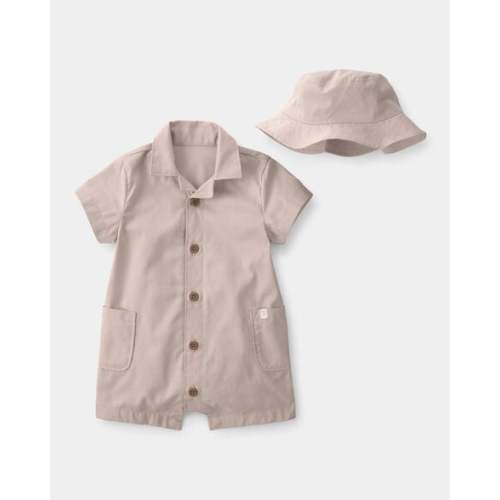 Baby Boy 2-Piece Canvas Short-Sleeve Romper Set - Khaki | Carter's