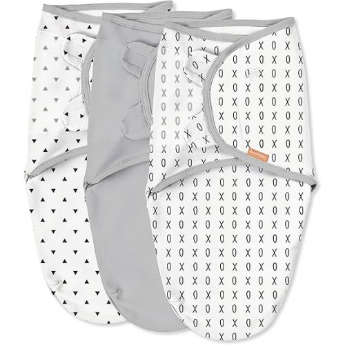 SwaddleMe by Ingenuity Original Swaddle, 100% Cotton, Improves Sleep & Calms Startle Reflex, 0-3 Months, 3-Pack - Xoxo