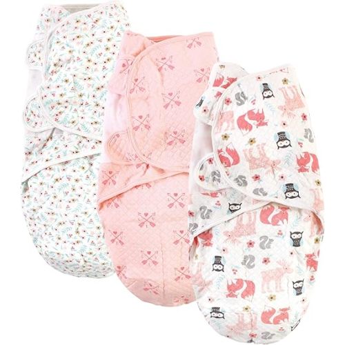 Hudson Baby Unisex Baby Quilted Cotton Swaddle Wrap 3pk, Girl Forest, 0-3 Months