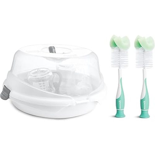 Munchkin® Steam™ Microwave Bottle Sterilizer, White & Sponge™ Bottle Brush, 2 Pack, Green