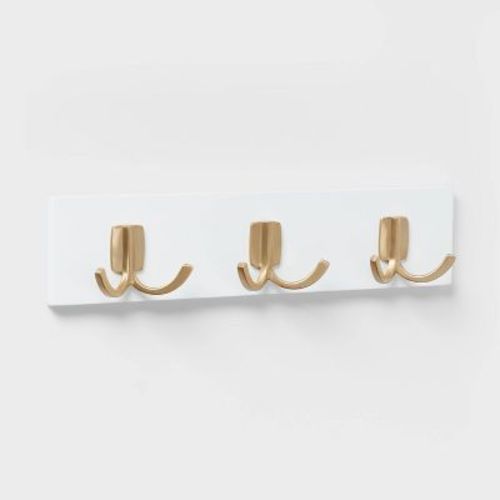 Modern Octopus 3 Hooks Rail Gold/White - Brightroom™: Wall Mounted Decorative Hook Rack, Cast Aluminum, 13.5" Length