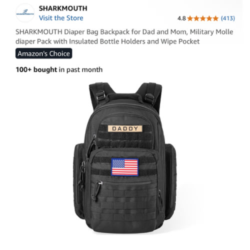 SHARKMOUTH Diaper Bag Backpack for Dad and Mom, Military Molle diaper Pack with Insulated Bottle Holders and Wipe Pocket