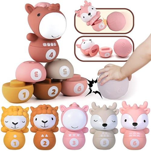 Nueplay 8 Pcs Kids Bowling Toys Set, Matching & Sorting Fine Motor Games, Learning Toys for 1 2 3 Year Old Toddlers, Christmas Birthday Gifts for Baby Girls - Kids Edition
