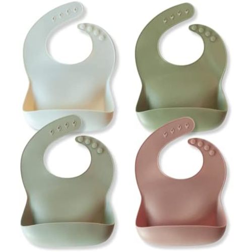 4 Pack, Silicone Baby Bibs for Babies & Toddlers, Waterproof Set, Dishwasher Safe, Large Food Pouch, Set for Boys & Girls