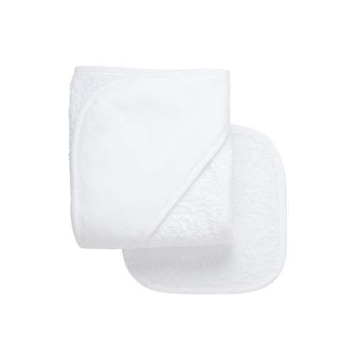 Seersucker Stripe Trim Baby Hooded Towel & Washcloth Set, White
