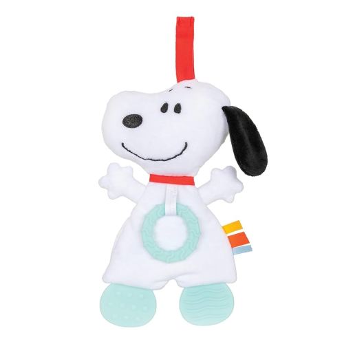KIDS PREFERRED Peanuts Snoopy Baby Sensory Toy Crinkle Blanket Stuffed Animal for Newborn Infants and Babies Teether Toys with Stroller Car Seat Loop
