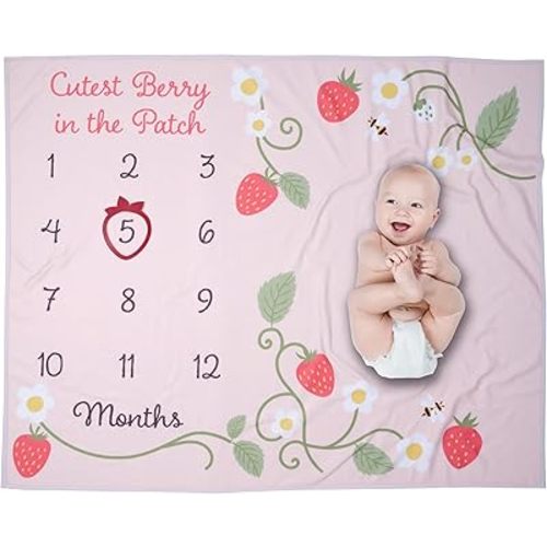 Lambs & Ivy Strawberry Patch Milestone Photo Opportunity Fleece Baby Blanket