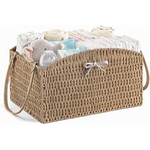 HBlife Diaper Caddy Organizer, Large Hand-Woven Storage Basket for Diapers & Baby Essentials - Elegant Curved Design, Ideal Gift for Baby Shower & Registry Must-Have