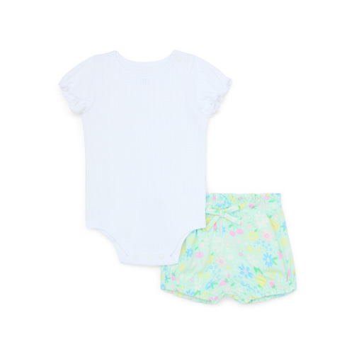 Garanimals Baby Girls Pointelle Bodysuit & Ruffle Bubble Shorts Set, 2-Piece, Sizes 0M-24M