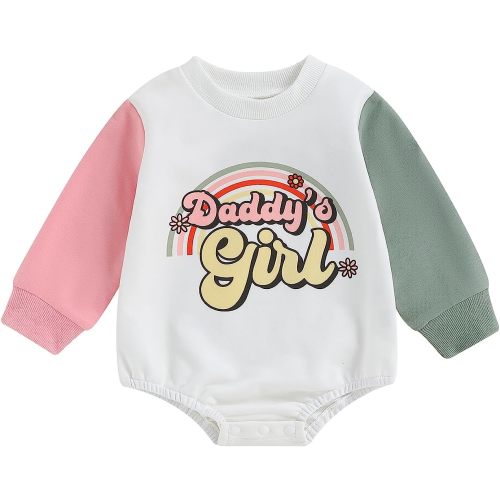 MoZiKQin Baby Girl Bubble Romper Newborn Daddys Girl Block Short Sleeve Onesie Jumpsuit Fathers Day Outfit Cute Clothes