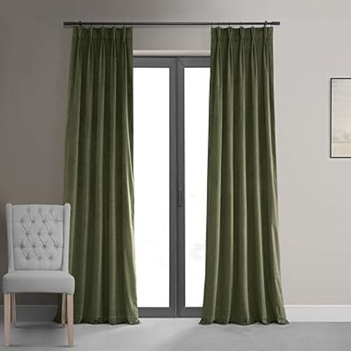 HPD Half Price Drapes Velvet Blackout Curtains/Drapes - 108 Inches Long 1 Panel Blackout Curtain Signature Pleated for Living Room & Bedroom - 25W X 108L, Hunter Green