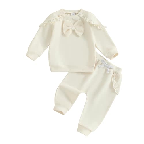 Kupretty Baby Girl Clothes Toddler Fall Winter Outfit Ruffles Crewneck Bow Pullover Sweatshirt + Joggers Pants Set