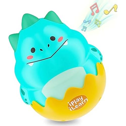 iPlay, iLearn Baby Dinosaur Wobble Toys, Infant Dino Roly-Poly 3-6-12 Month, Babies Tummy Fun Time Sensory Development, Newborn Gift First Birthday Present 4 5 7 8 9 10 Month 1 Year Toddler Boy Girl
