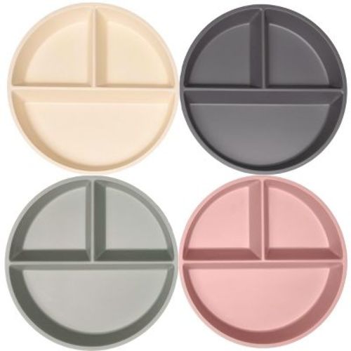 WeeSprout Divided Bamboo Plates for Kids, Made with Food Grade Natural Bamboo - Set of 4 (Matte Blue, Green, Dark Gray & Off White)