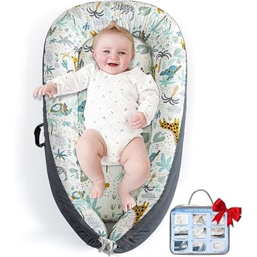Baby Lounger for Newborn, Infant Lounger for Playtime, Detachable 0-18 Months Infant Nest, Portable Baby Floor Seats & Loungers, Tummy Time Pillow Travel Essentials Must Haves Newborn Gifts