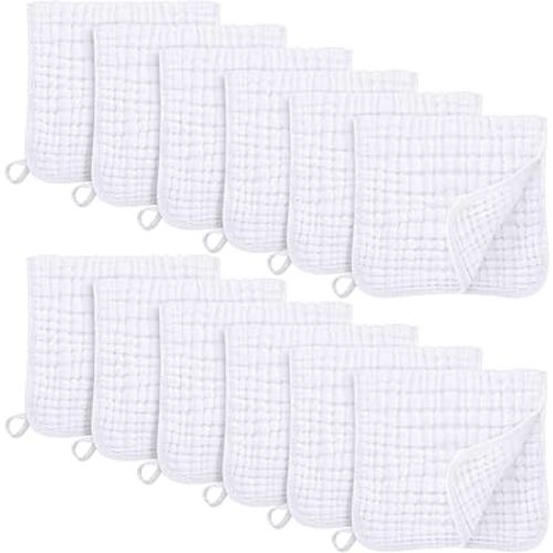 Muslin Burp Cloths for Baby 100% Cotton Burping Cloths for Boys Girls Large 20''X10'' Extra Soft and Absorbent 12 Pack - White