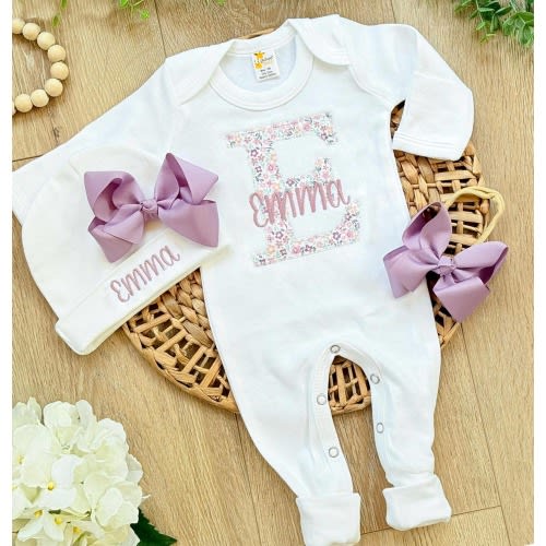 newborn girl coming home clothes Purple Floral newborn outfit personalized baby girl outfit purple coming home outfit baby girl baby clothes