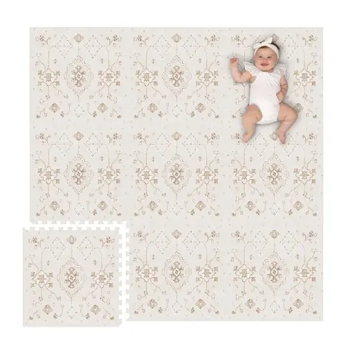 Lillefolk Foam Baby Play Mat – Interlocking Tiles for Kids | Non-Toxic Crawling Mat for Tummy Time, Toddlers & Infants – 6x6ft Vintage Design 9 Tiles