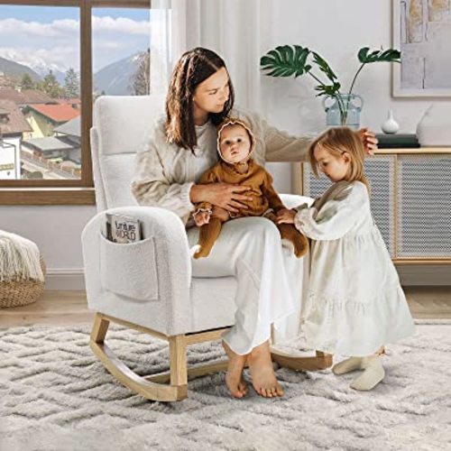 Amazon.com: Antetek Rocking Glider Chair for Nursery, Modern Teddy Accent Rocker Chair Upholstered Tall Back Arm Chair w/Side Pockets, Modern Leisure Single Sofa for Living Room, Hotel, Bedroom, Office, White : Patio, Lawn & Garden