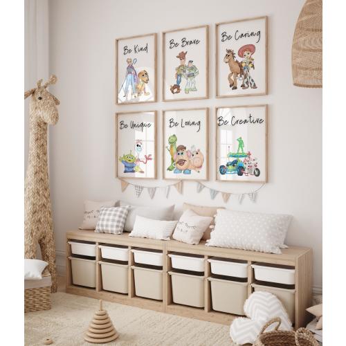 Uplifting Toy-Themed Affirmation Prints – Set of 6 ‘BE’ Posters (Kind, Brave, Creative) for Kids Room, Nursery or Playroom Decor