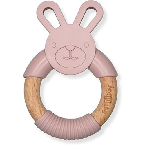 Silicone and Wood Bunny Teether - Pale Mauve