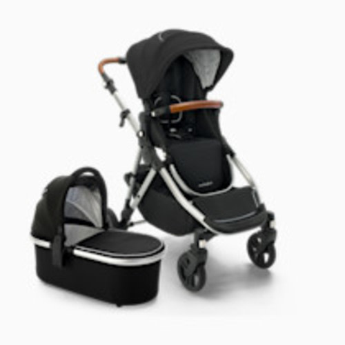 Mockingbird Single-to-Double Stroller 2.0 and Bassinet Bundle - Black/Watercolor Canopy With Penny Leather