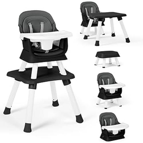 Baby High Chair, 8 in 1 Convertible Highchairs for Babies and Toddlers, Children Dining Booster Seat/Kids Building Block Table for Girls Boys, Baby Seat with Removable Tray, Grey