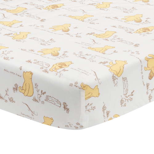 Lambs & Ivy Disney Baby Storytime Pooh 100% Cotton Fitted Crib Sheet for Standard Mattress - White