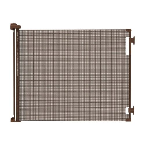 Retractable Baby Gate Perma Child Safety 33" Tall x 71” Wide, Mesh, for Stairs, Doorways, Dogs, Pets, Indoor, Outdoor, One-Handed Operation, Locking, Easy Install, Hardware Mount, Brown